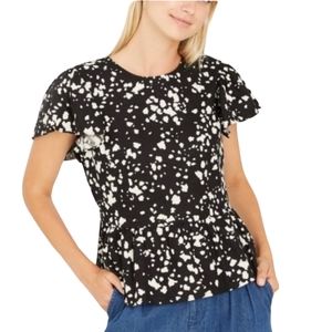 Who What Wear Abstract Splash Paint Peplum Blouse Black White M NWOT